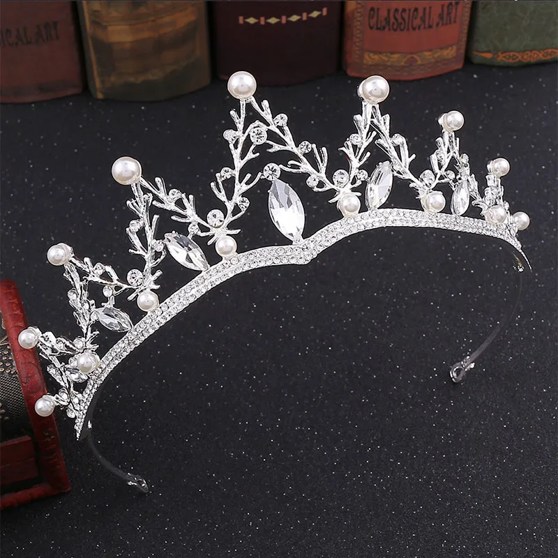 FORSEVEN Baroque Royal Pricess Diadem Shining Crystal Simulated Pearls Tiaras Crown Wedding Hair Jewelry for Women Noiva Bride