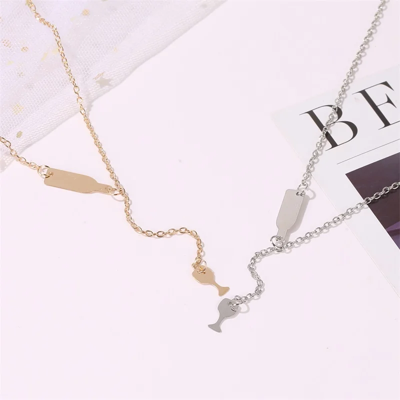 Simple Glossy Surface Wine Bottle Glass Single-layer Long Golden Silver Plated Alloy Sweater Chain Necklace for Women