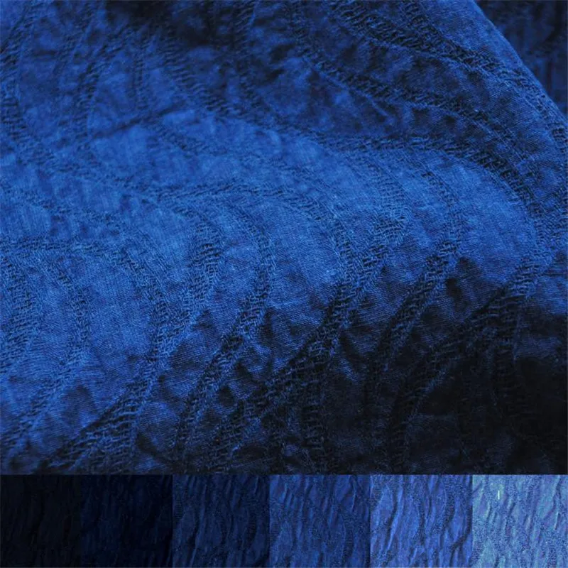 PVDF2 Solid Blue Traditional Indigo Dyed Cotton and Linen Jacquard Garment Fabric, Handmade DIY Materials, Light Blue Dark Blue