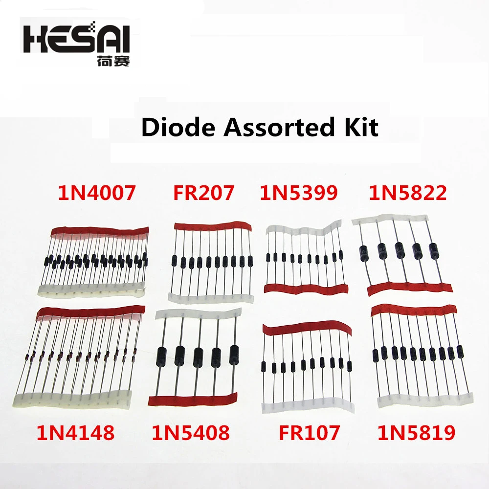 1N4007 1N4148 1N5819 1N5399 1N5408 1N5822 FR107 FR207,8values=100PCS Electronic Components Package Diode Assorted Kit