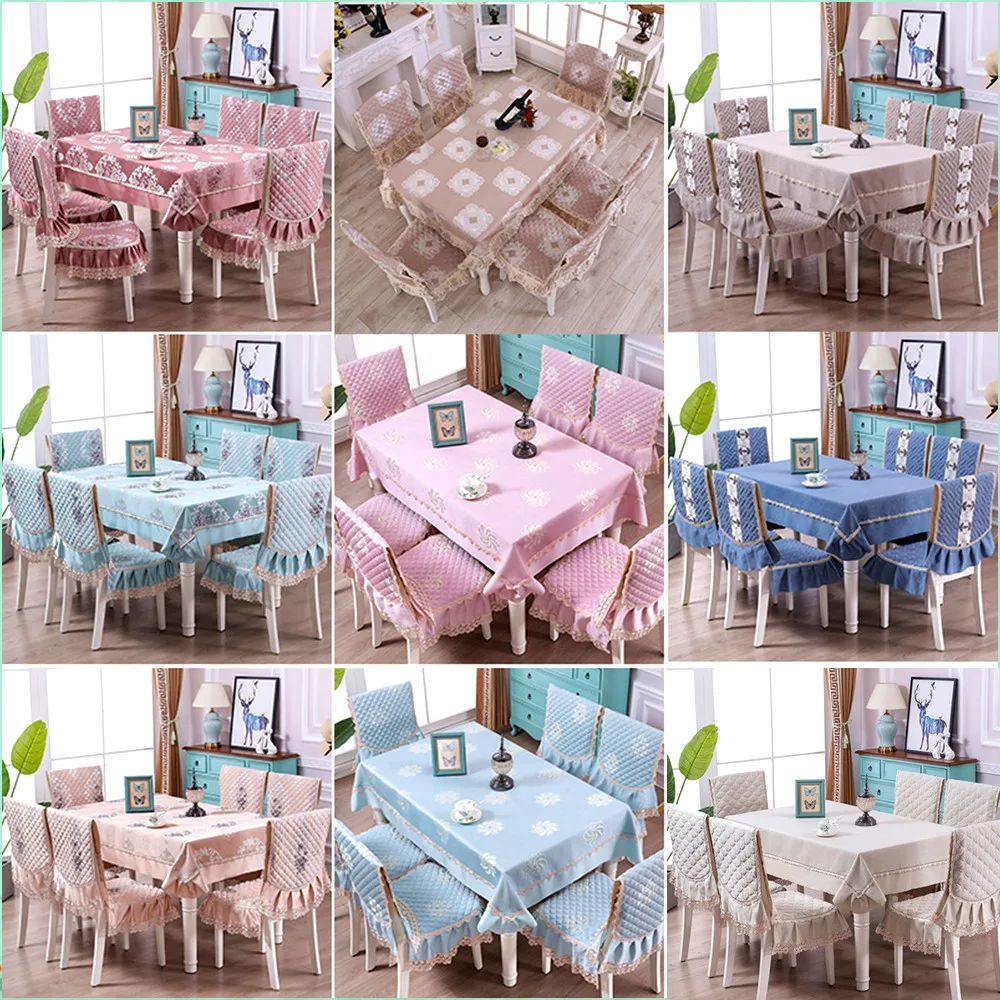 European non-slip dining table cloth round rectangle table cover cushion 18 styles 1PCS tablecloth 6PCS chair cover bundle sale