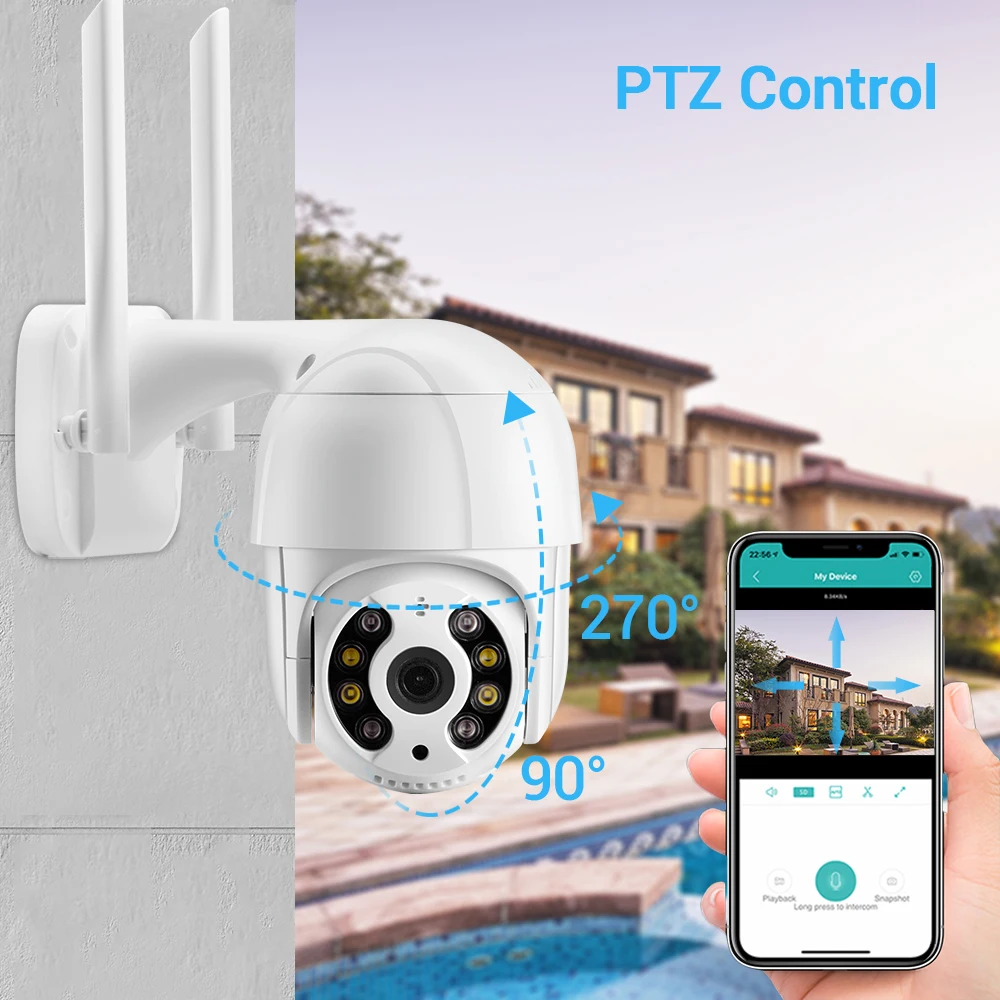 4K 8MP Ultra HD PTZ Wifi Camera H.265X Auto Tracking IP Camera 5xDigital Zoom AI Human Detection Colorful Nightvsion ICSEE