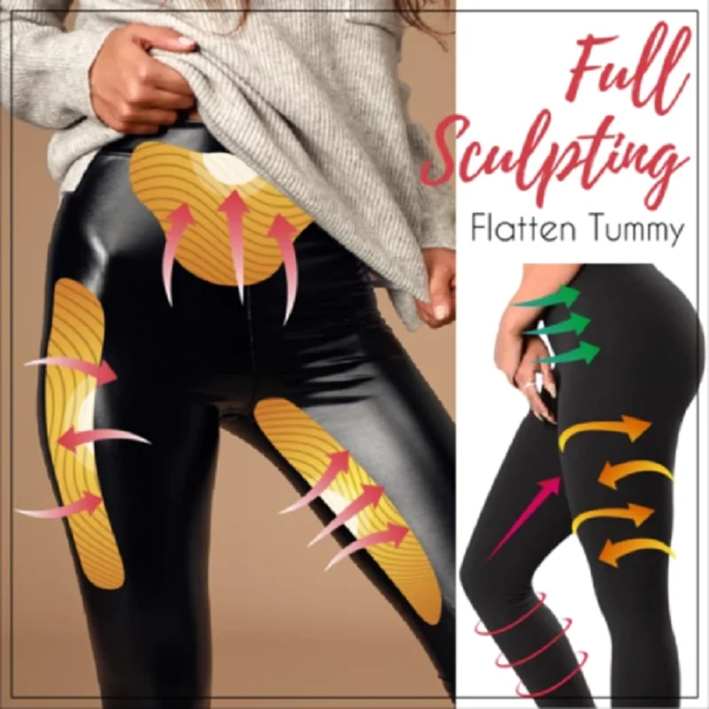 Leggings elásticos de cintura alta para mujer, pantalones de lápiz de realce, moldeador de piel sintética, aspecto húmedo brillante, S-5XL