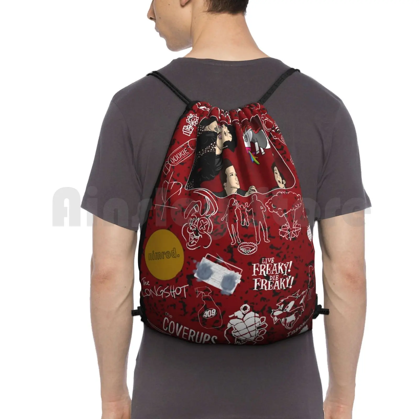 

Gd Doodle Notebook Backpack Drawstring Bags Gym Bag Waterproof Billie Joe Armstrong Mike Dirnt Tre Cool