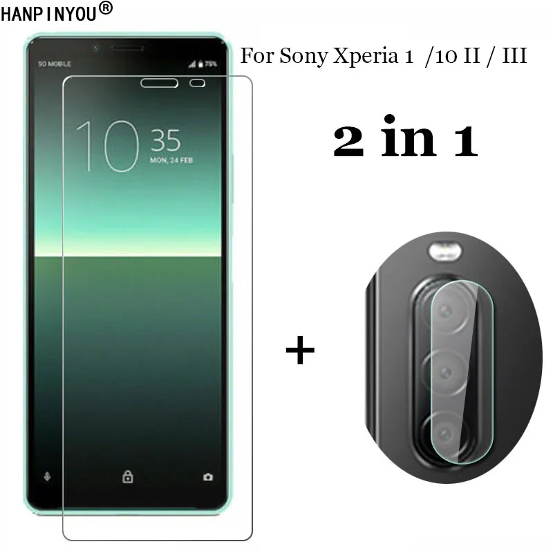 

2-in-1 Tempered Glass For Sony Xperia 1 10 II III Soft Fiber Camera Lens Protection Film + Front 9H 2.5D Screen Protector
