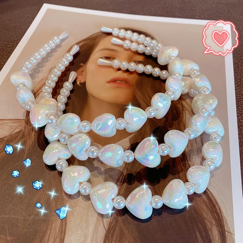 New Fashion Fine All-match Resin Pearl Sweet Candy Color Chain Hair Band Headband for Women Girl Accessories Headwear