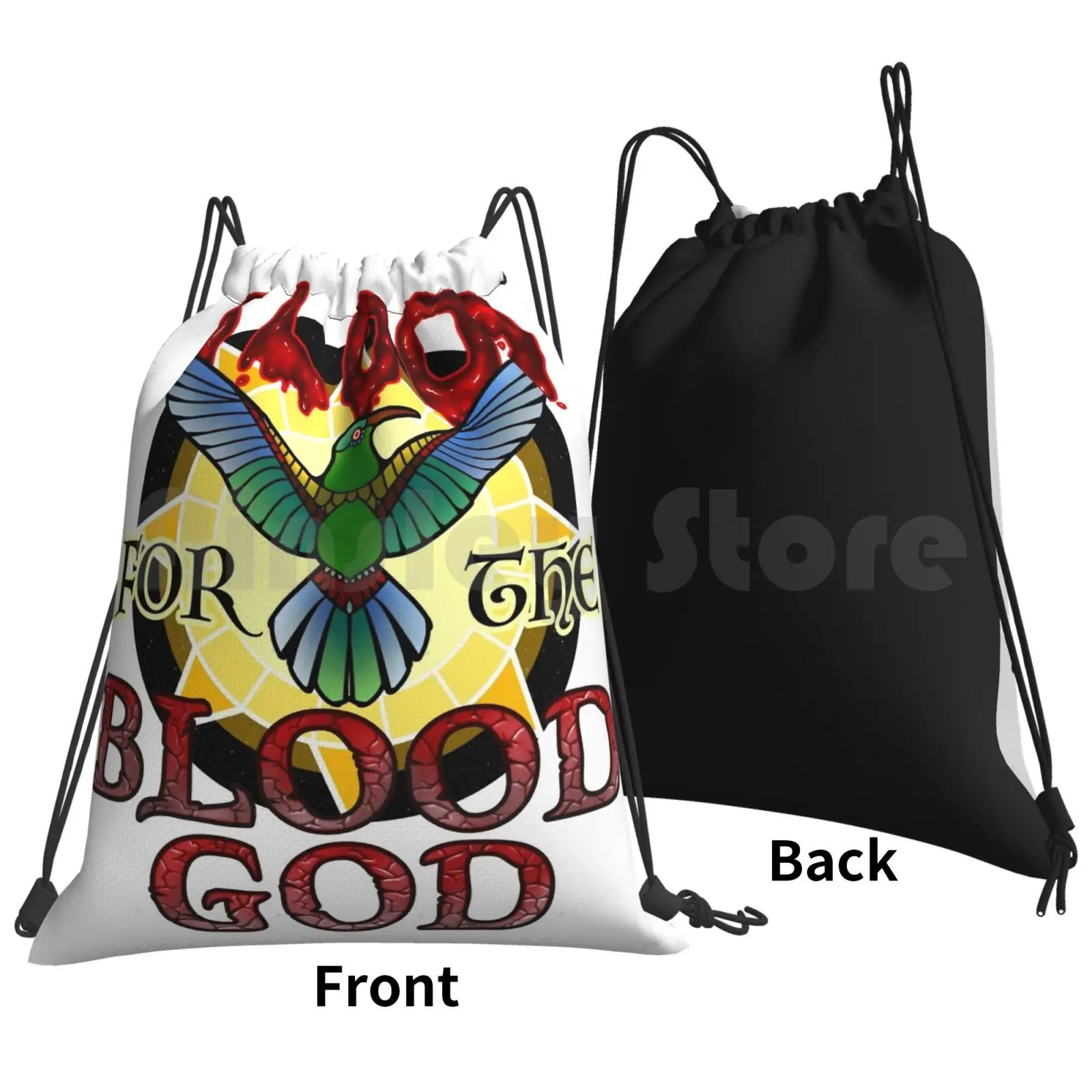 Blood For The Blood God Backpack Drawstring Bags Gym Bag Waterproof Aztec Mythology Huitzilopochtli Hummingbird Overly