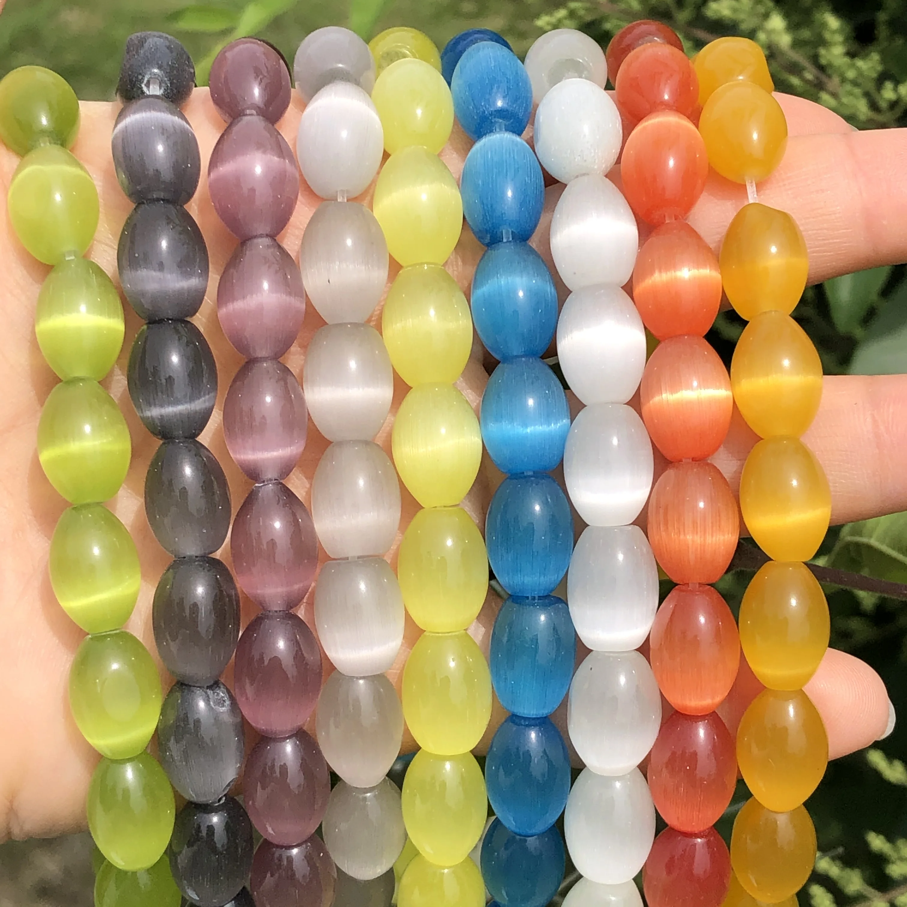 10x14mm Top Quality White Rice Shape Cat\'s Eye Stone Oval Shape Loose Spacer Moon Crystal Beads For Jewelry Making DIY Bracelets