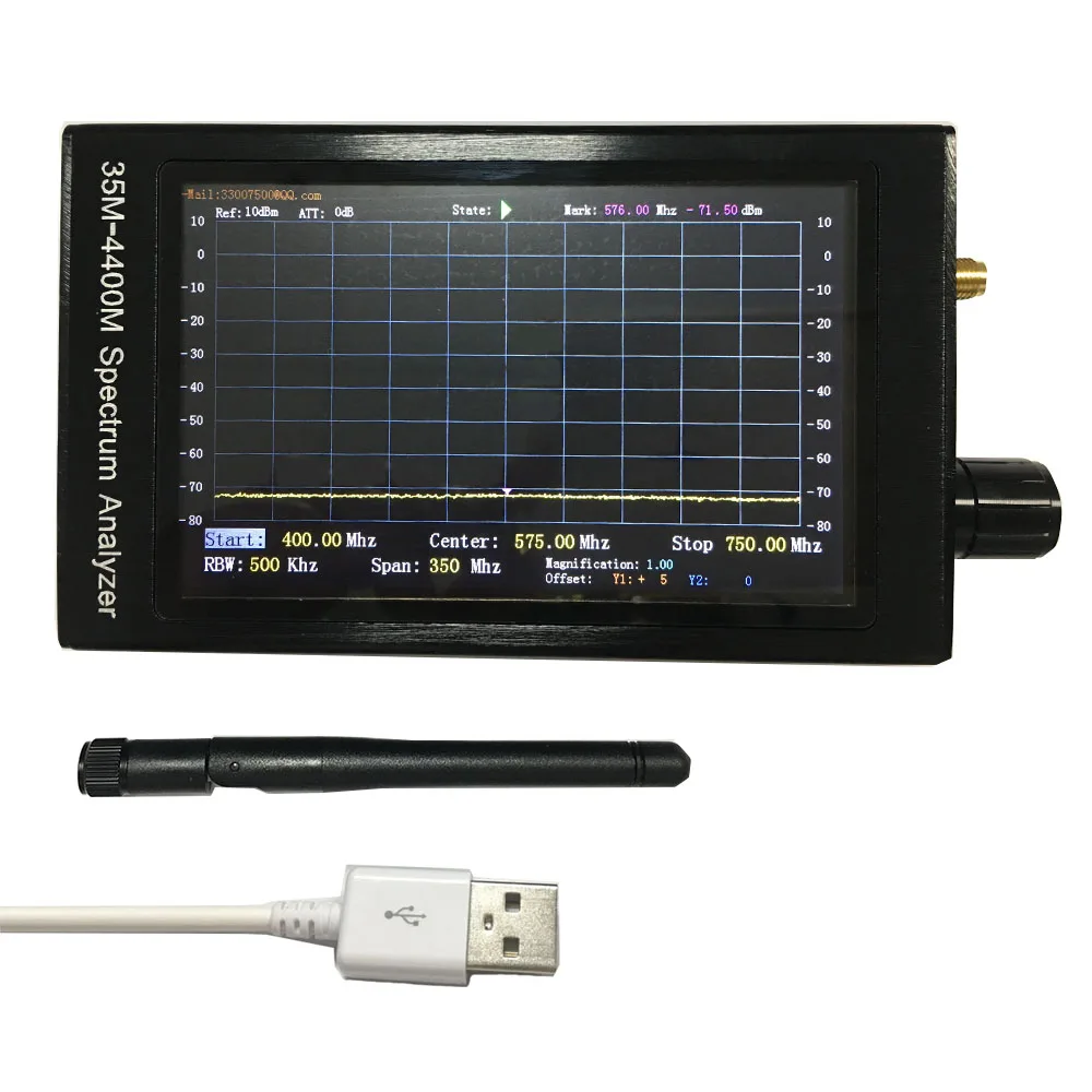 4.3inch TFT LCD Handheld  Simple Spectrum Analyzer 35-4400M RF Signal Source Analysis + Battery  + USB cable + Antenna