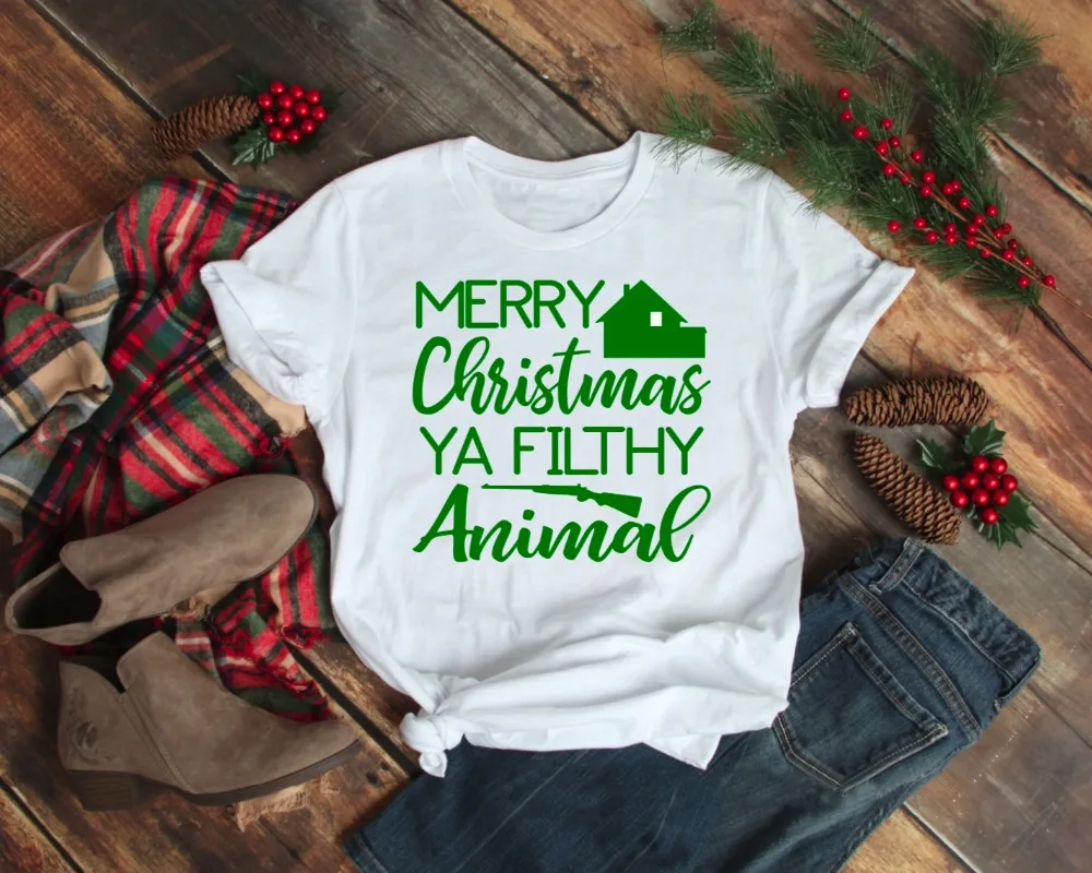 Funny Graphic Casual Aesthetic Tumblr Shirt Tees Merry Christmas Ya Filthy Animal Unisex T-shirt Home Alone  Movie Gang