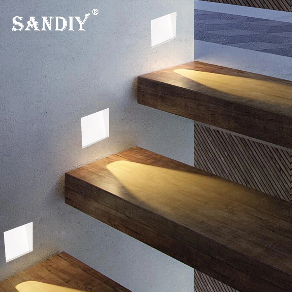 

SANDIY Wall Lamp Recessed Night Light Sensor Sconce Frameless Luminarie for Staircase Ladder Kitchen Home Decor White 110V/220V