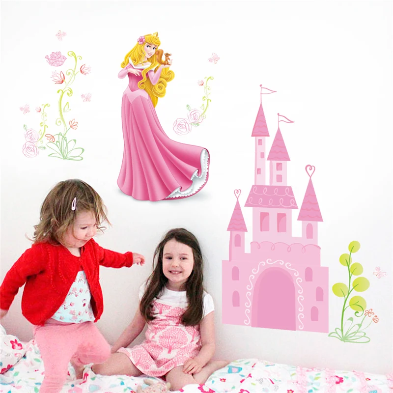 Aurora Princess Fantastic Castle Wall Stickers For Kids Room Home Decorations Diy Anime Mural Art Cartoon Pvc Wall Decal