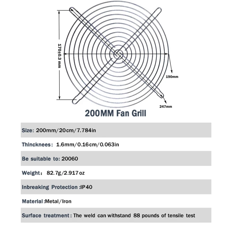 Gdstime-ventilador de refrigeración de 200MM, 5 uds., protección de rejilla, cubierta protectora de 20CM y 7,87 pulgadas, cubierta protectora de filtro de ventilador de CA