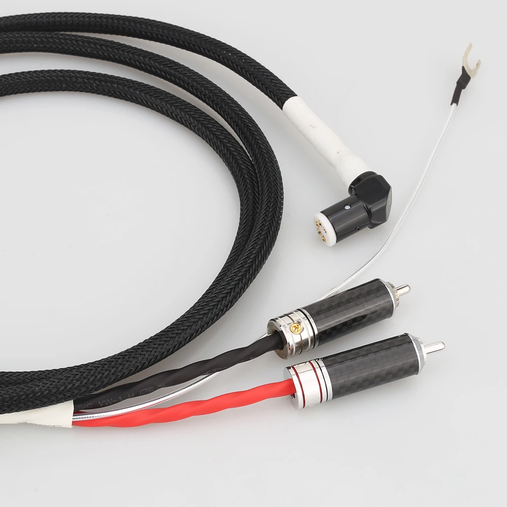 HiFi Tonarm Cable Right Angled 5 Pin DIN to 2 RCA Phono Turntables Analog Cable with OFC Silver Plated Wire