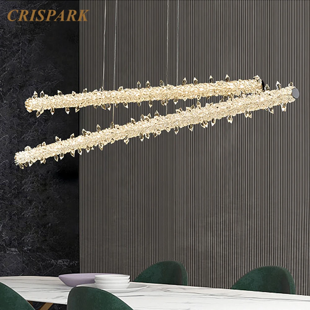 

Nordic Crystal Chandelier Light LED Linear Long Hanging Lamp Modern Art Deco Light Fixture for Dining Table Bar Kitchen Island