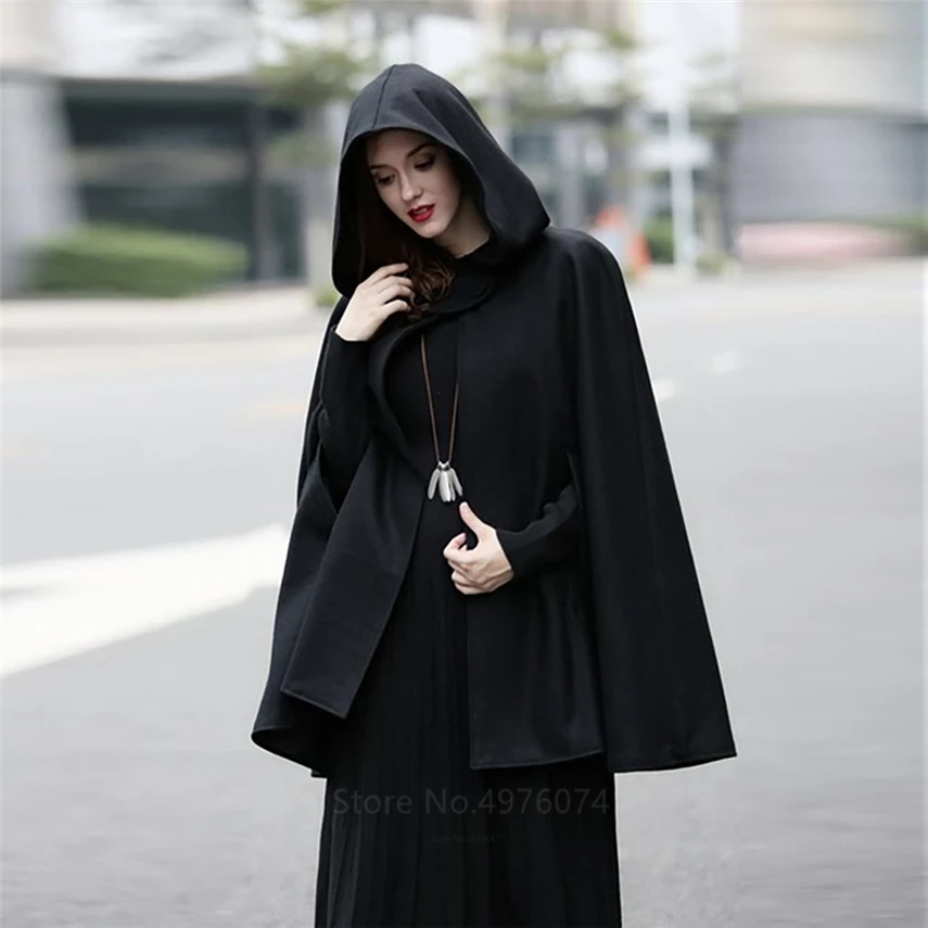 Medieval Cosplay Costumes for Women Vintage Hooded Short Cloak Adult Witch Loose Plus Size Hooded Jacket Solid Color Renaissance