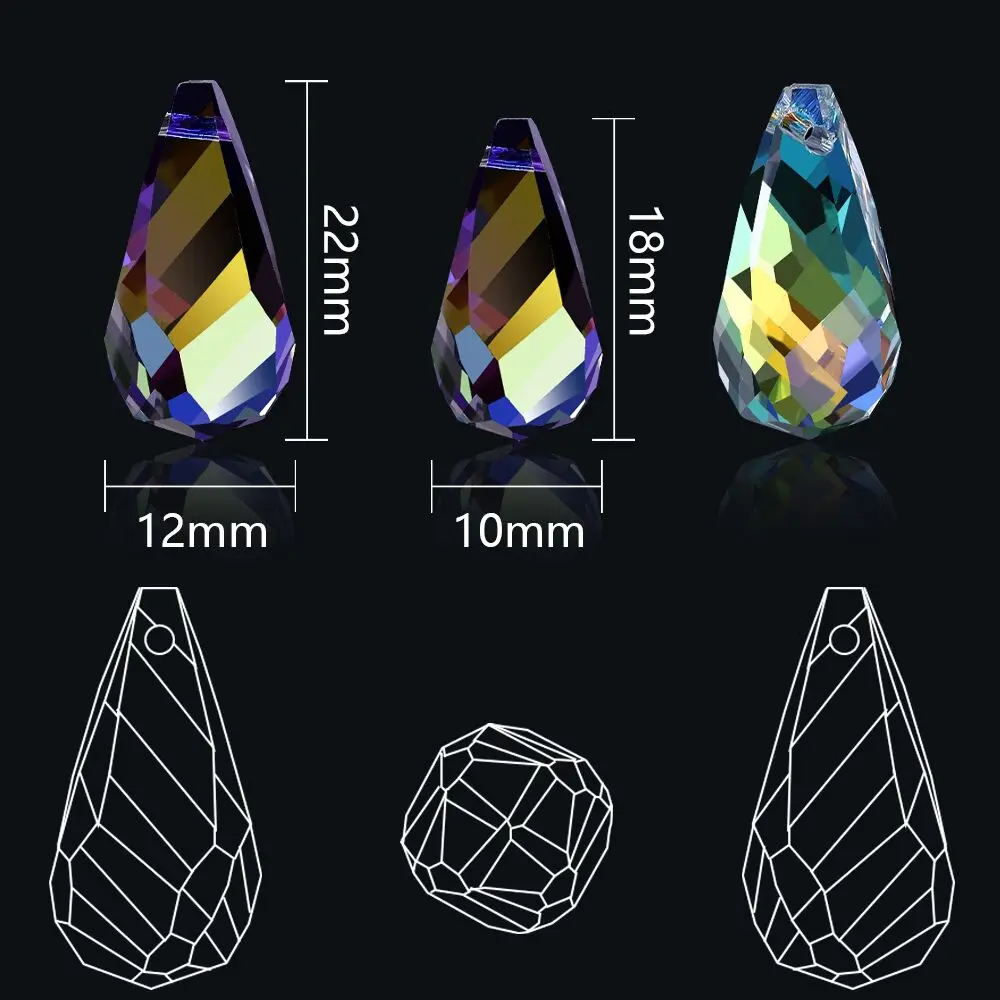 ZHUBI Shiny AB Austria Crystal Drop Pendant Charms Glass Teardrop Beads For DIY Making Jewelry Needlework Accessories Wholesale