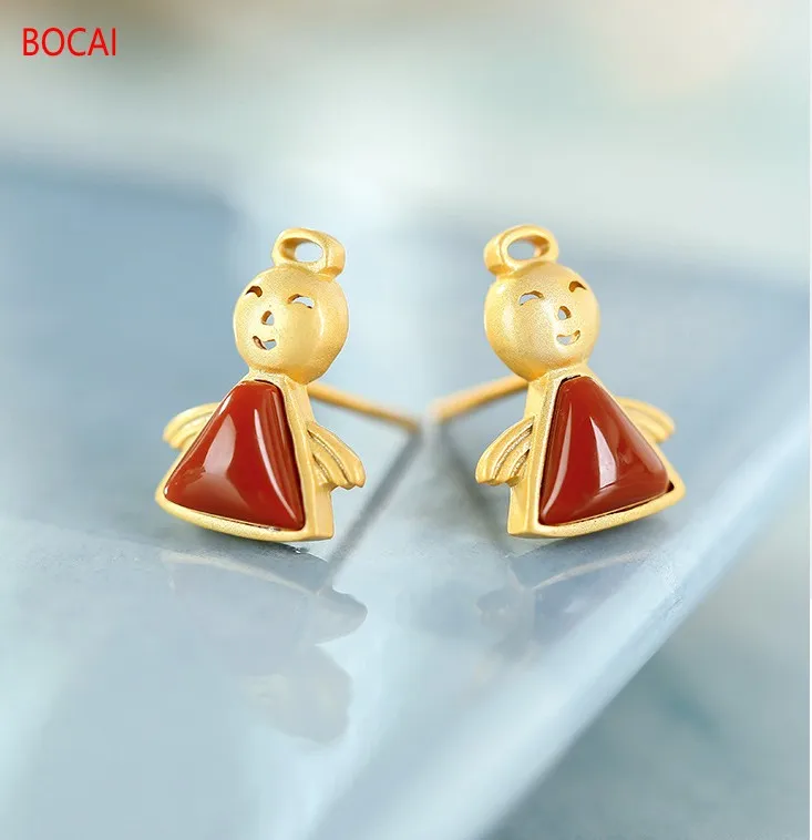 

S925 silver gold-plated inlaid southern red agate triangle