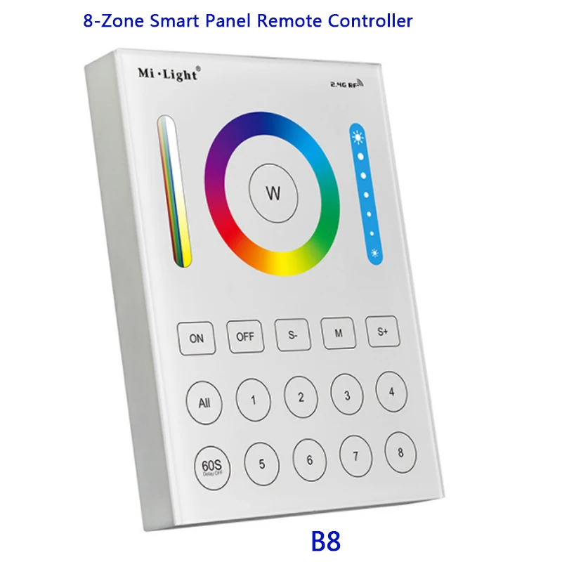 Miboxer 2.4G wireless 8 Zone FUT089 remote;B8 Wall-mounted Touch Panel;LS2 5IN 1smart led controller for RGB+CCT led strip