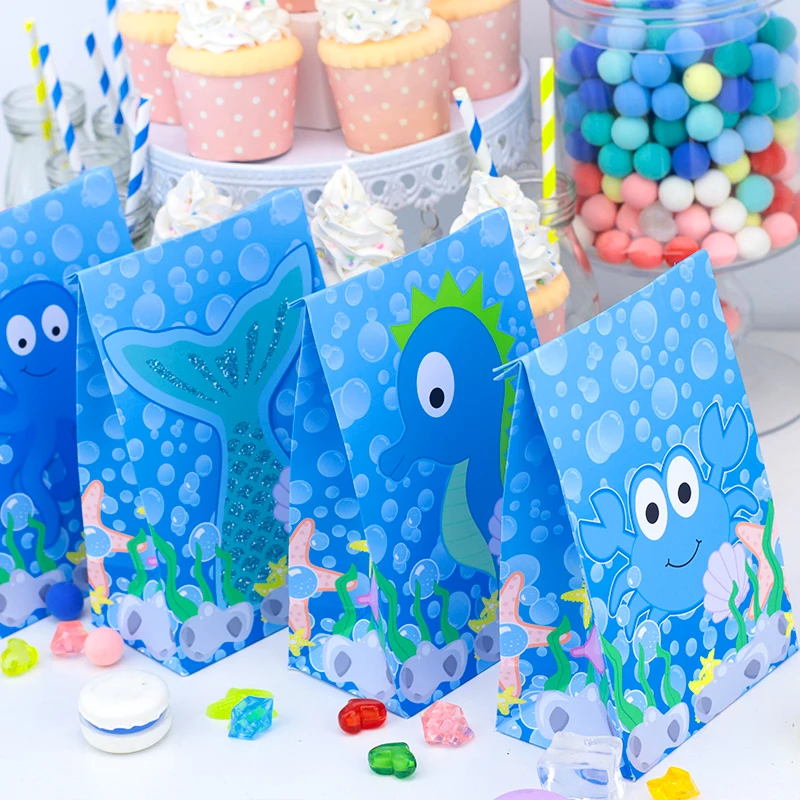 Mermaid Tail Gift Boxes for Kids Birthday Party Under the Sea Animal Treat Bags Candy Box Paper Candy Box Fish Mermaids Decor