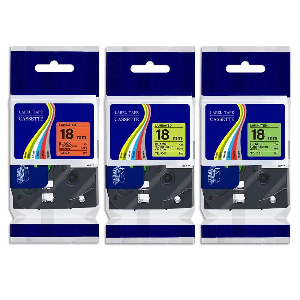 3PK Compatibel Voor B41 C41 D41 Fluorescerende Gelamineerde Tape 18Mm Tape Printer Lint Voor Label Maker