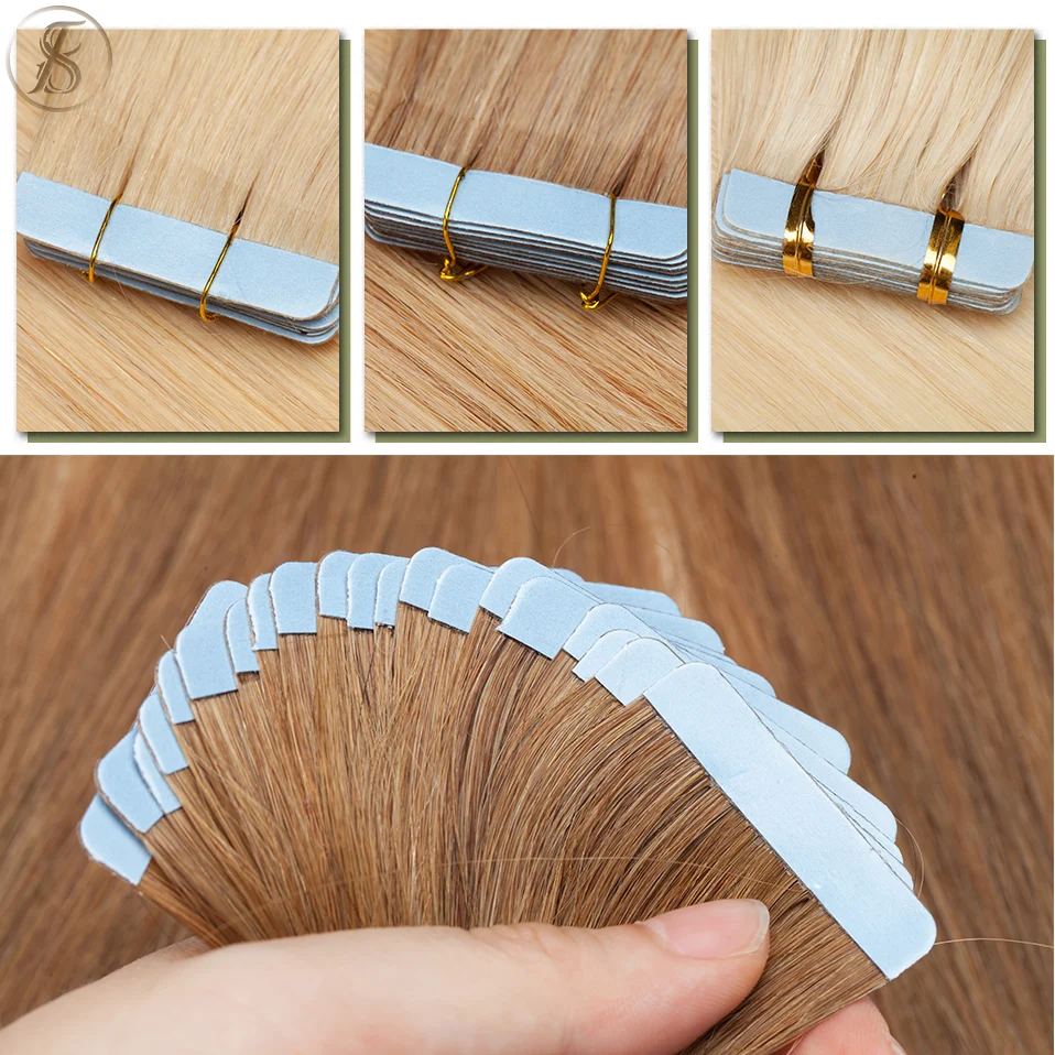 Tess 2.5 กรัม/ชิ้นเทป Hair Extension Natural Hair Extensions ผมสีบลอนด์กาว Weft คู่ด้านไม่มีรอยต่อที่มองไม่เห็น