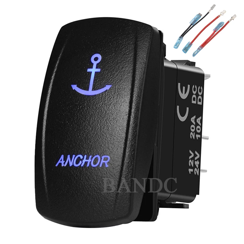 

ANCHOR On Off Rocker Switch for Car Boat Marine Vehicle Yacht Ship, Waterproof ，12V/24V , Dual Blue LED，Jumper Wires Set