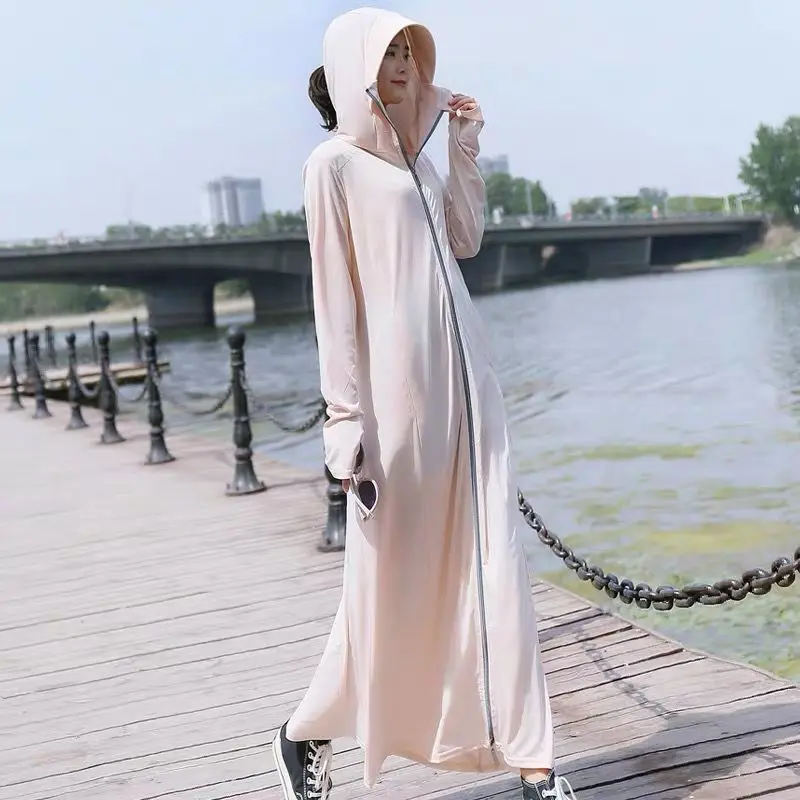 Sun Protection Clothing Women's Long-Sleeved Anti-Ultraviolet Breathable 2024 Summer New Thin Section Over The Knee Coat L411