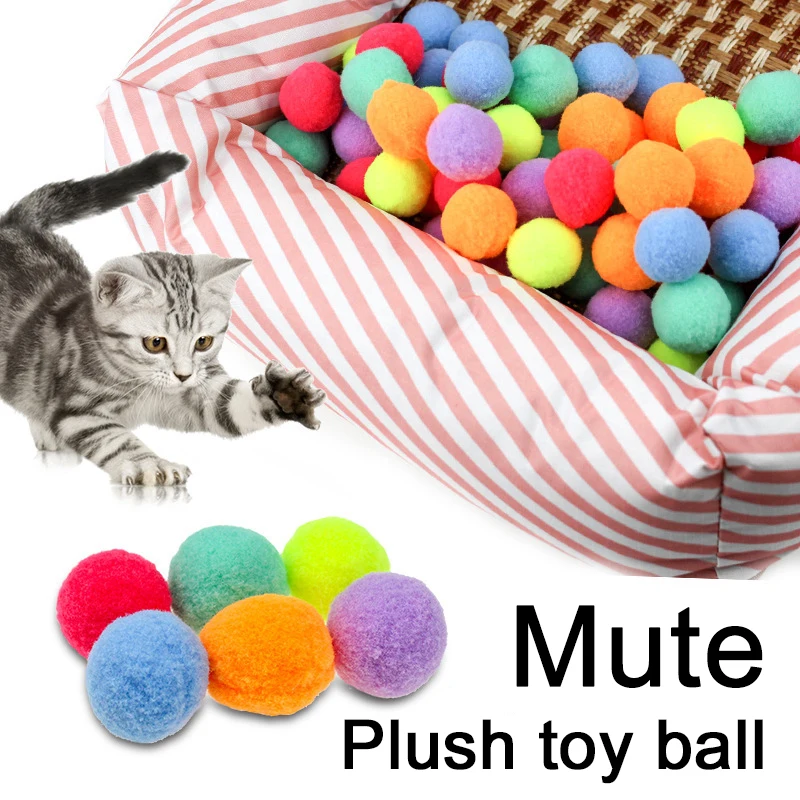 10Pcs Cute Funny Cat Toys Stretch Plush Ball 1.18In Cat Toy Ball Creative Colorful Interactive Cat Pom Pom Cat Chew Toy