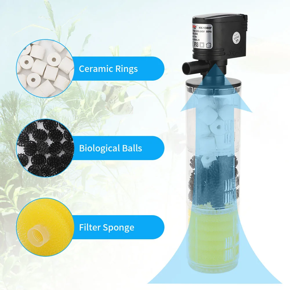 

220-240v 3-in-1 built-in aquarium water filter pump Canister Oxygen filtration Fish tank accessories skimmer