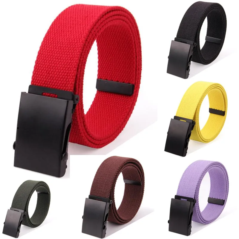 new High Quality Canvas Belt Men / Women Unisex Jeans Belts Metal Roller Luxury Automatic Buckle Canvas Webbing Waist Belts