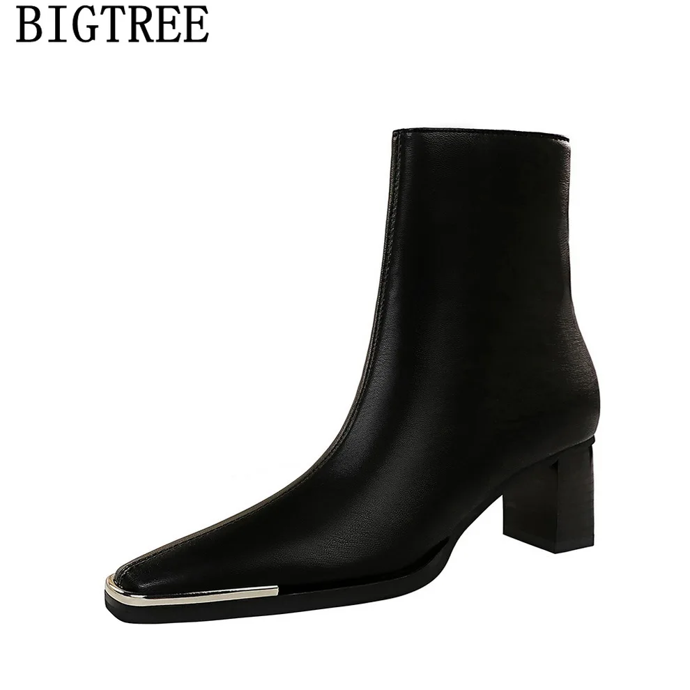 

Bigtree Ankle Boots For Women Shoes For Women 2024 Pumps Black Boots High Heels Boots Female Women Shoes Leather Shoes Chaussure