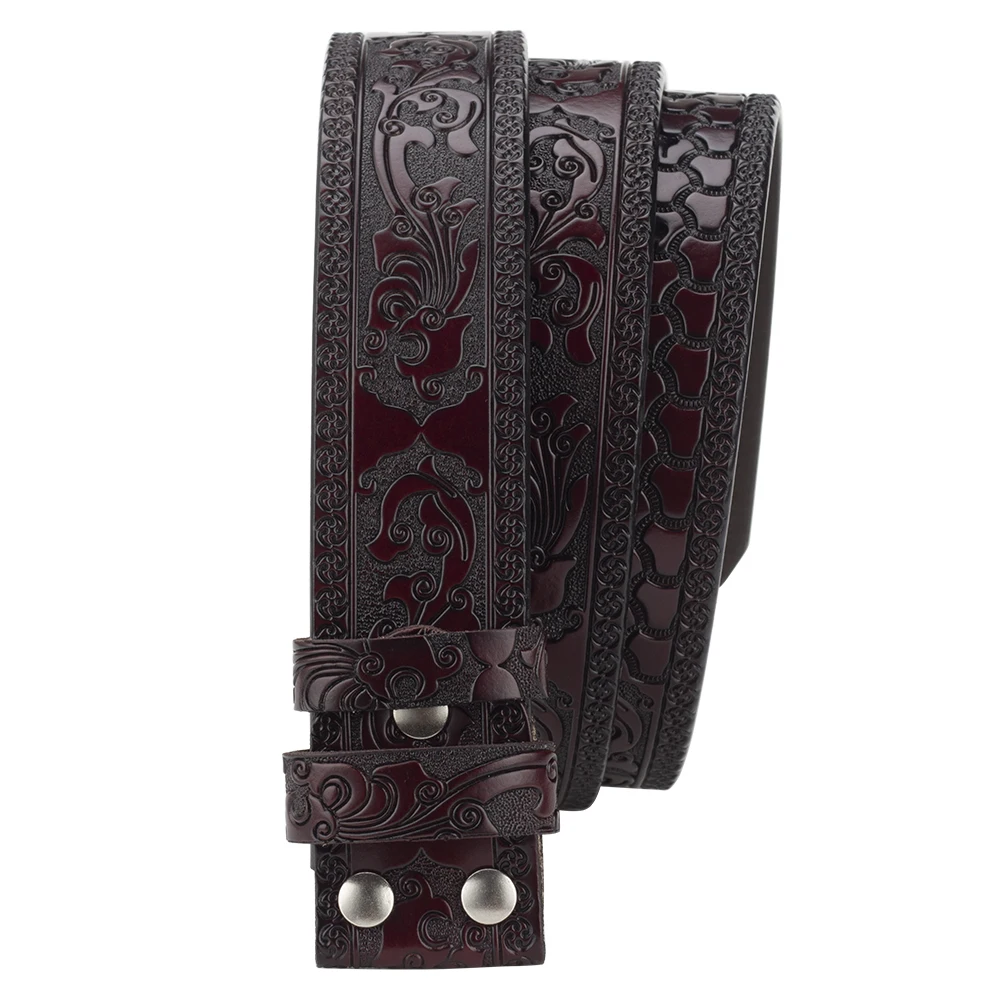 No Buckle Vintage Embossed Belts for Men Cowboy Clothing Accessories Split Leather