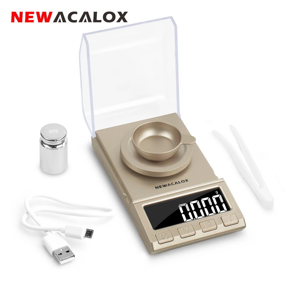 NEWACALOX 0.001g Precision Digital Jewelry Scale 50g/100g/200g USB Powered Electronic Weighing Scale LCD Mini Lab Balance 0.001g