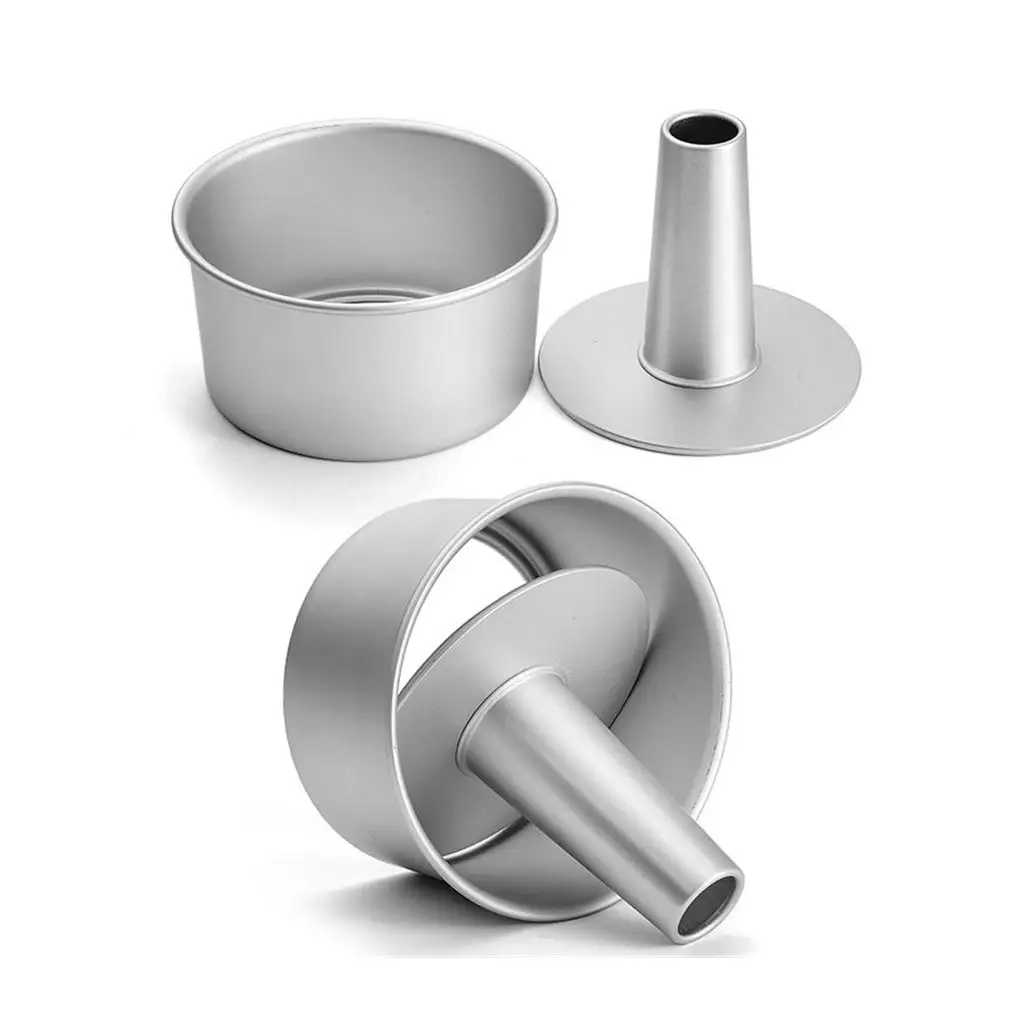 6/8 Inch Aluminum Alloy Chiffon Cake Pan with Removable Bottom Hollow Chimney Mold for DIY Baking And Decorating round