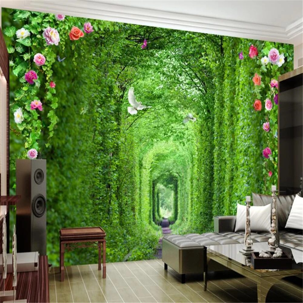 Modern Custom 3D Wallpaper Greenery corridor Extension Personality Wall Mural Wallpaper Painting