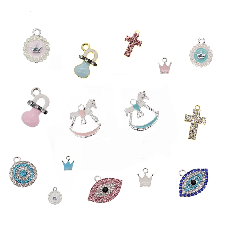 Posrebrzane rhinestone crystal różowy niebieski emalia Islam evil angel eyes serce charms wisiorek dla DIY rzemiosło dla dzieci pin