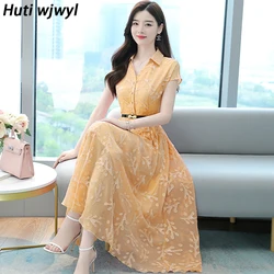 2024 Casual Jacquard Chiffon Beach Maxi Dress Summer Vintage Chic Sexy Midi Sundress Women Elegant Bodycon Party Evening Vestido