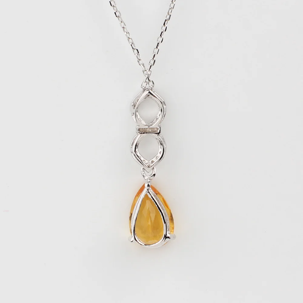 Yellow Citrine Pendant Necklace 925 Silver 8-shape Teardrop Gemstone 18-inch Cable Link Chain 8x12mm Crystal Jewelry November Bi