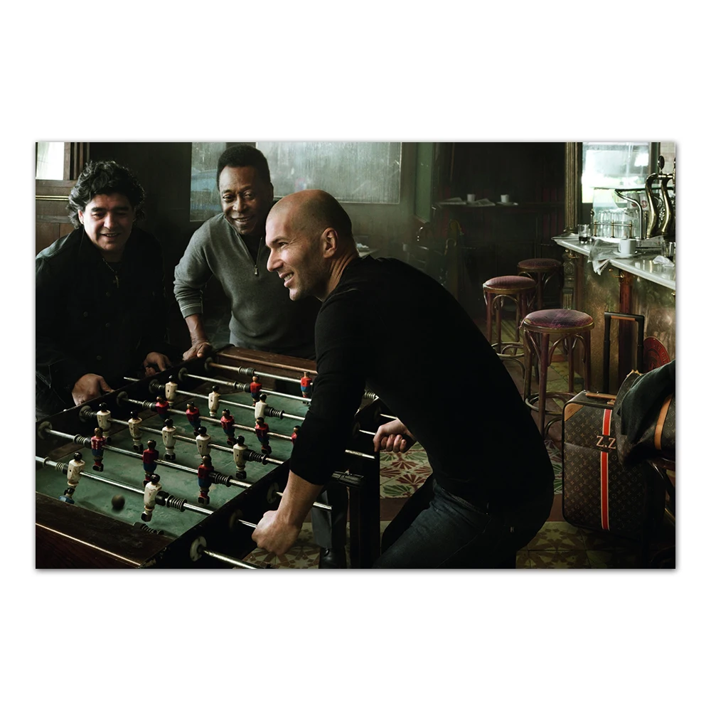 Zidane Pele Maradona Play Table Soccer Poster Canvas Cloth Fabric Print Painting Wall Art Pictures For Living Room Decor