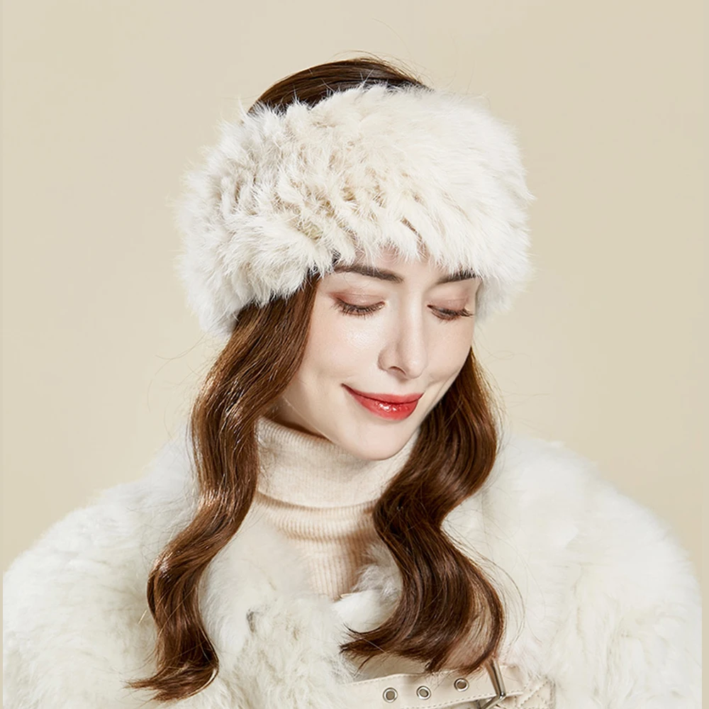 100% Rabbit Fur Accessories Heavy Snow Outdoor Women\'s Hair Band Cold-Proof Headband Winter Women\'s Accessories FS006