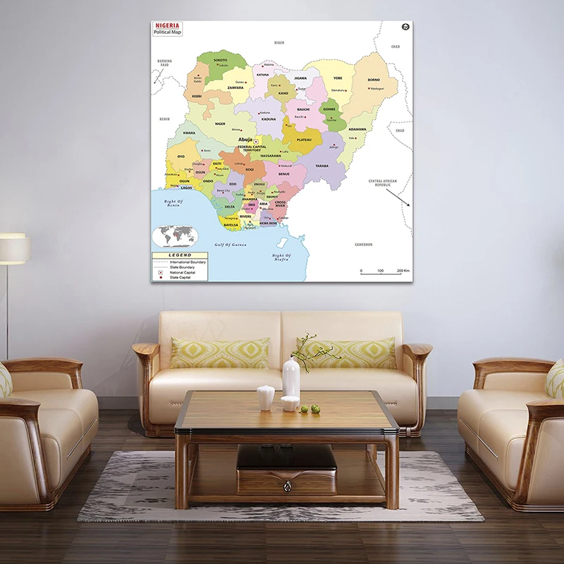 La Nigeria mappa politica 150*150cm tela Non tessuta pittura arte della parete immagine senza cornice Poster decorazioni per la casa forniture per aula