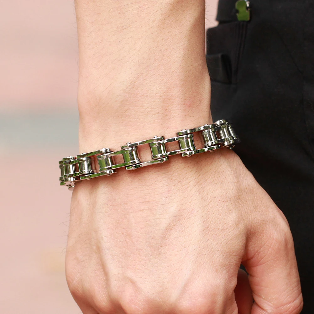Fashion Men Women Biker Bicycle Motorcycle Chain Bracelet Bangle Punk Stainless Steel Bracelet Men Bangle 8.5\