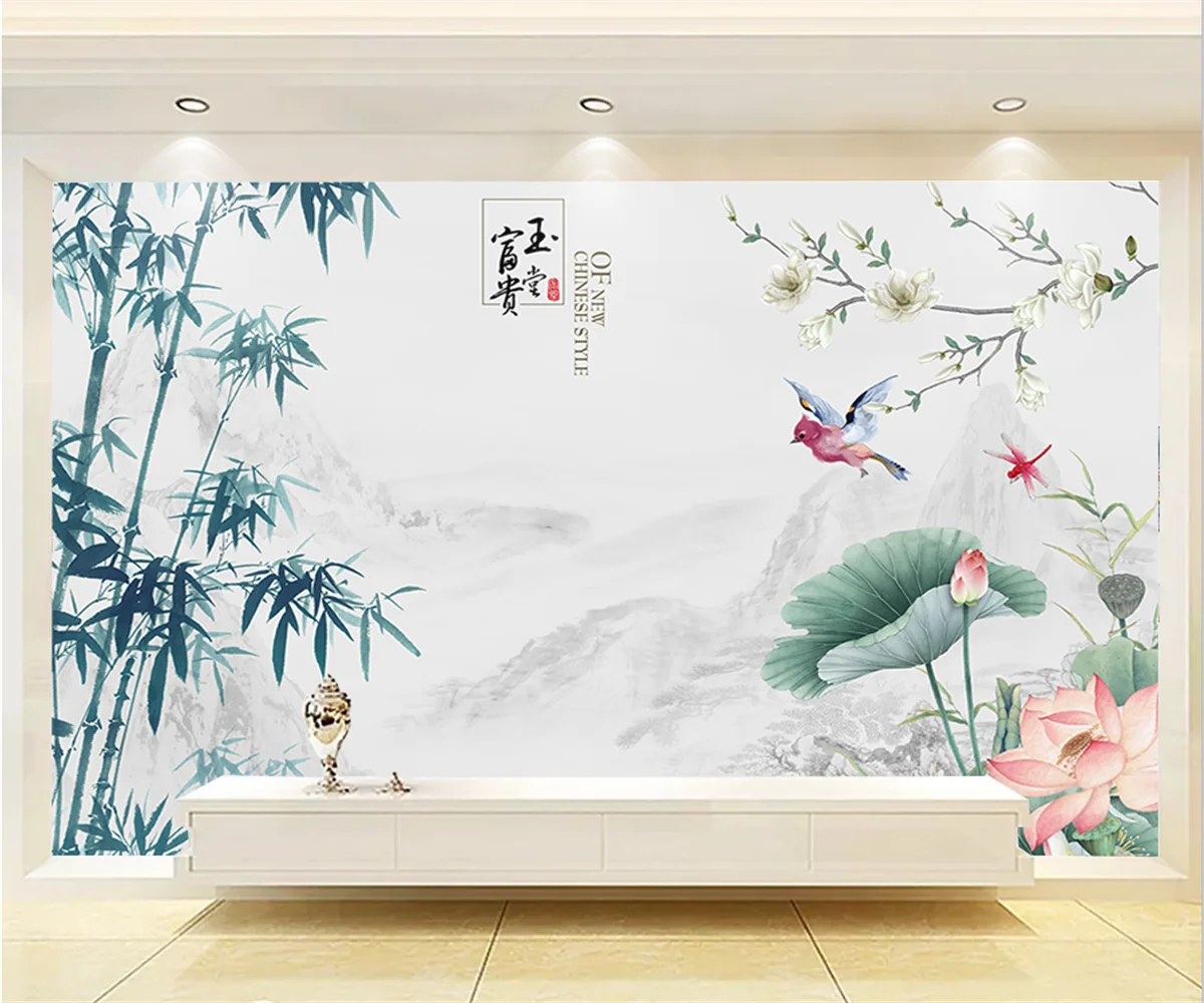 beibehang Custom Modern Luxury Ink Landscape Bamboo Bedroom Living Room Background Wallpaper papel de parede papier peint