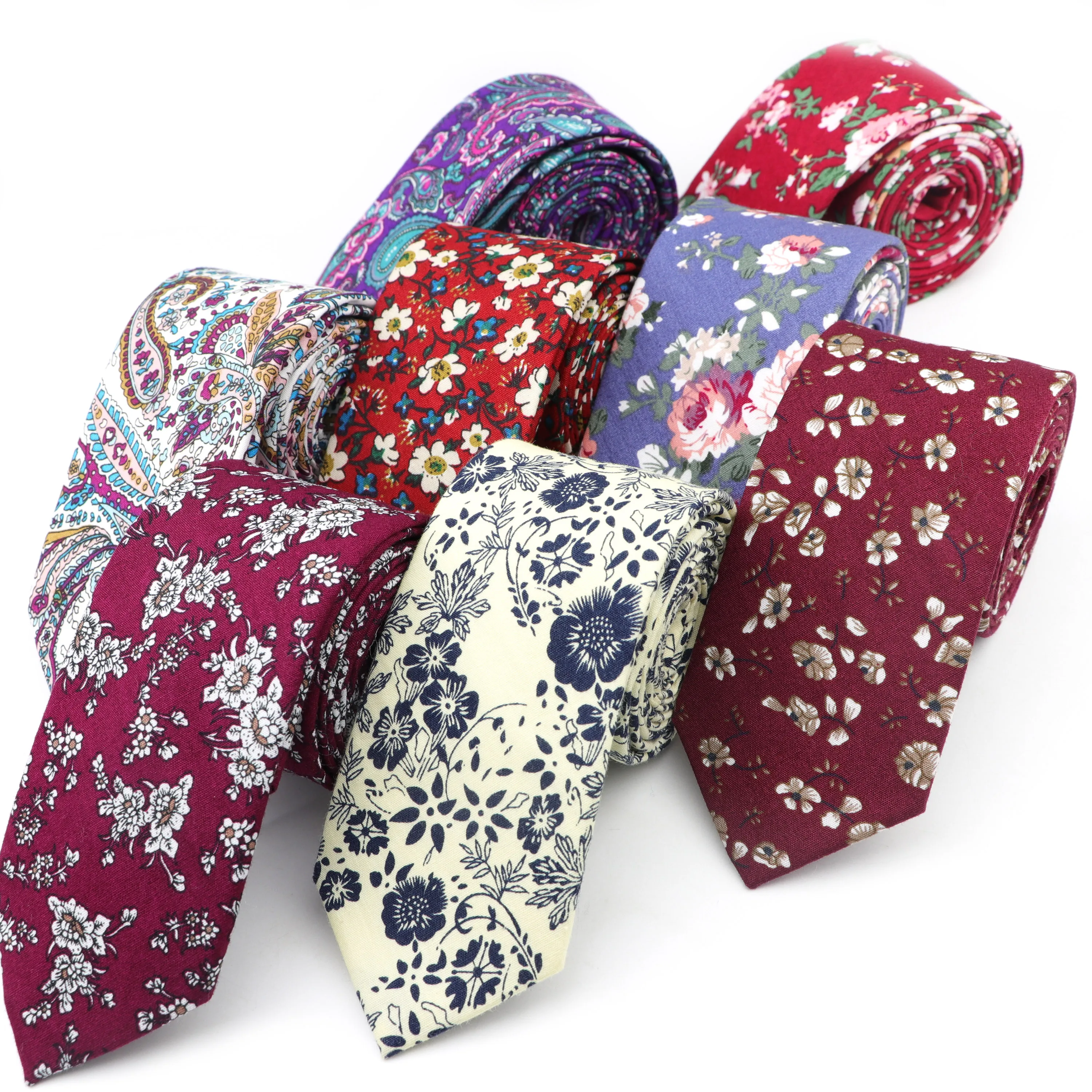 

Cotton Flower Tie Classical Colorful Floral Stitching Necktie Lovely Fashion Mens Narrow Neckties Designer Handmade Ties