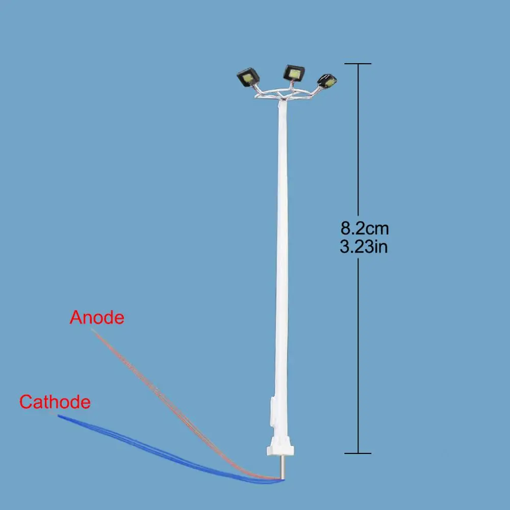 5pcs N Scale Plaza Lamppost 1:160 Playground Street Lights 3-lights Bright White 8cm Post LSL11N
