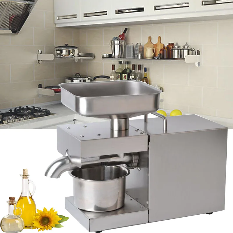 Đồng hồ nam dây thép không gỉ ép lạnh dầu máy doanh nghiệp nhỏ tinh dầu máy ép hạt lanh Hạt giống hoa hướng dương mè tinh dầu 220V