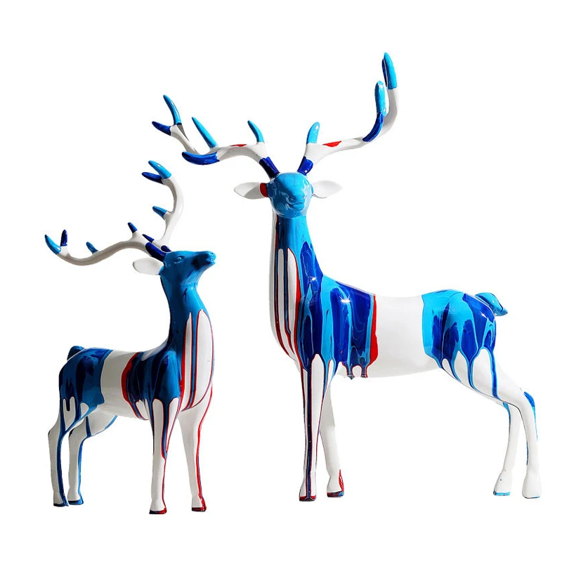 

Lucky Deer Sculpture Home Decoration Ornament Graffiti Modern Statue Bookcase Display Furnishings Housewarming Gifts Artware