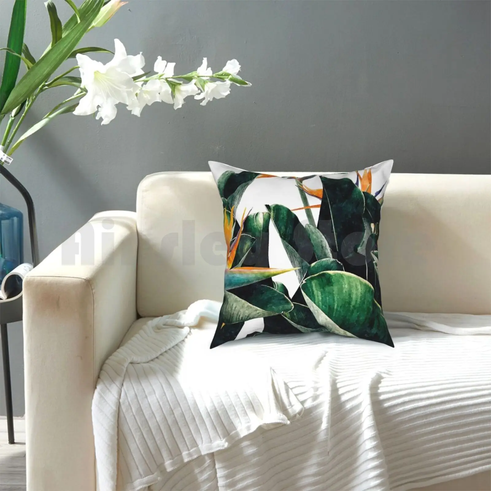 الجنة الطيور كيس وسادة مطبوعة المنزل لينة رمي وسادة المائية طيور الجنة الاستوائية الغريبة الطبيعة الأزهار #5