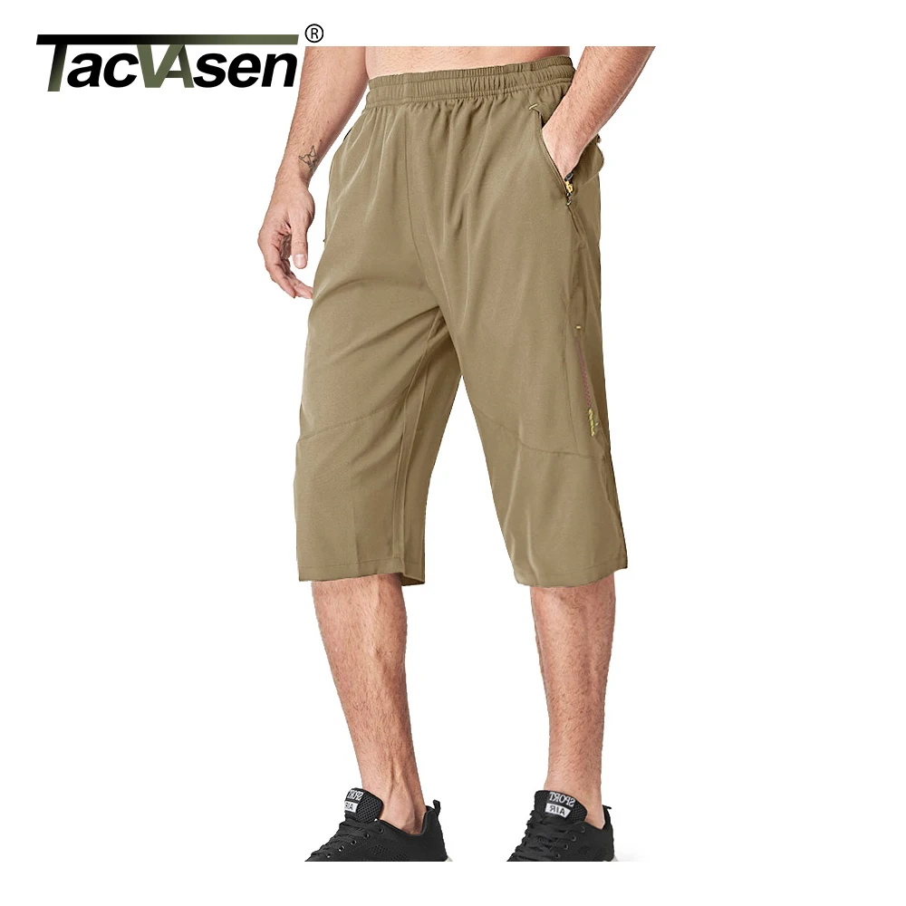 TACVASEN Men's 3/4 Long Pants Running Sports Capri Shorts Outdoor Walking Hiking Shorts Nylon Casual Below Knee Trousers Males